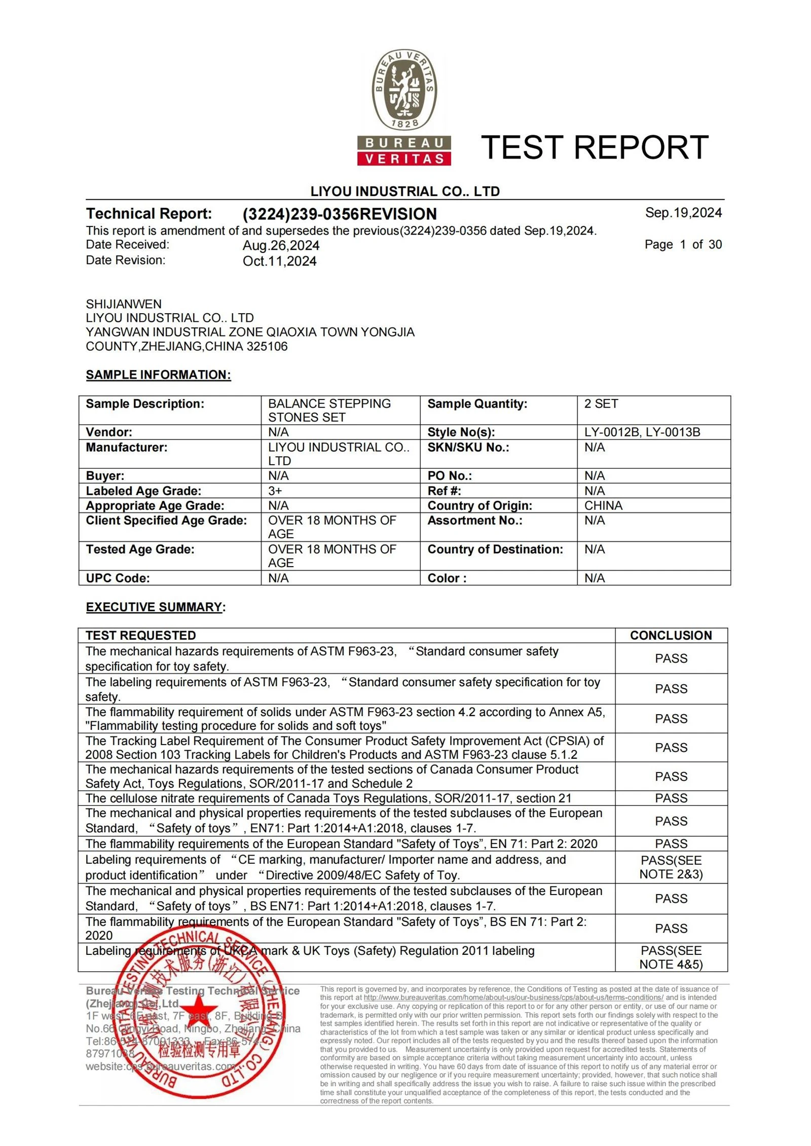 BUREAU VERITAS TEST REPORT